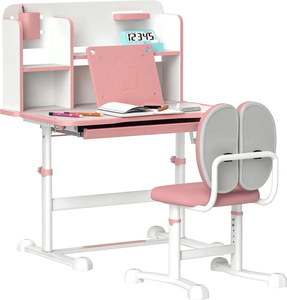 Bureau pour devoirs et dessin avec chaise réglable enfant 3 ans et + - Rose