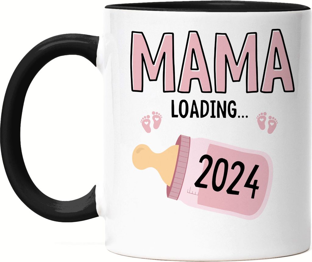 Mama Loading 2024 Tasse Schwarz Geschenk Werdende Mama Babynews Mit Ladebalken Mutterschutz Schwangerschaft Geschenkidee