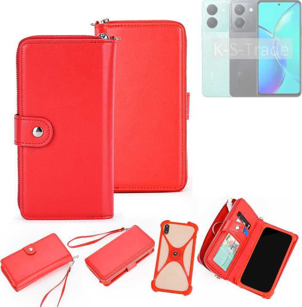 K-S-Trade 2in1 Schutzhülle Portemonnee Handyhülle mit Bumper kompatibel mit Vivo Y36 Hülle Case Etui Geldbörse Smartphone rot (1x)
