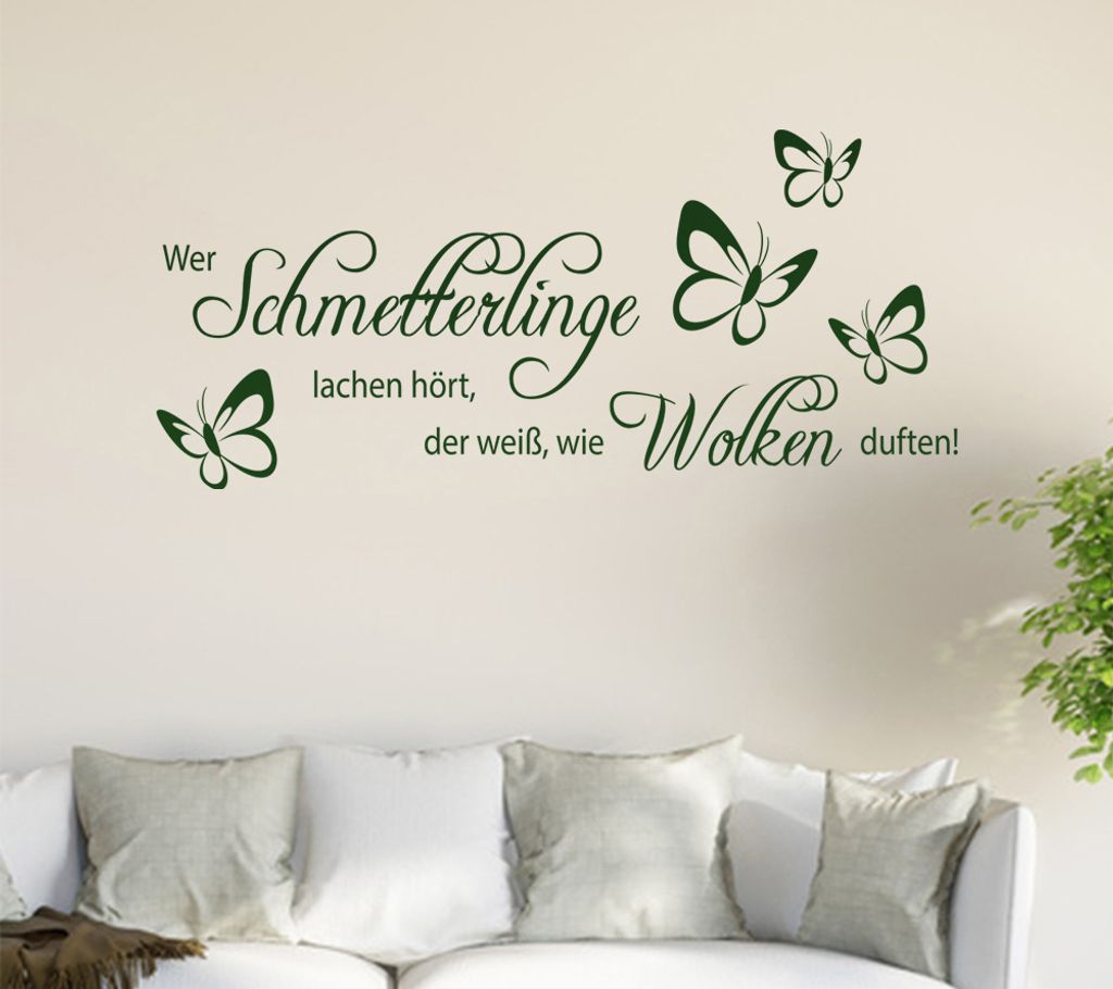 Wer Schmetterlinge lachen hört ... Wandtattoo in 6 Größen - Wandaufkleber Wall Sticker - Dekoration, Küche, Wohnzimmer, Schlafzimmer, Badezimmer