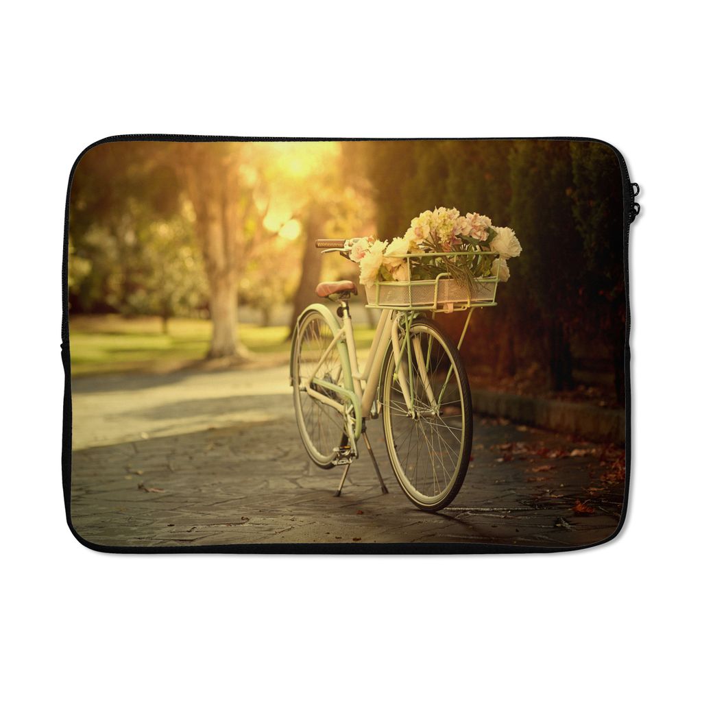 MuchoWow Laptop Hülle 13 Zoll Blumen im Fahrradkorb Laptoptasche - Laptophülle - Sleeve - Rundumschutz