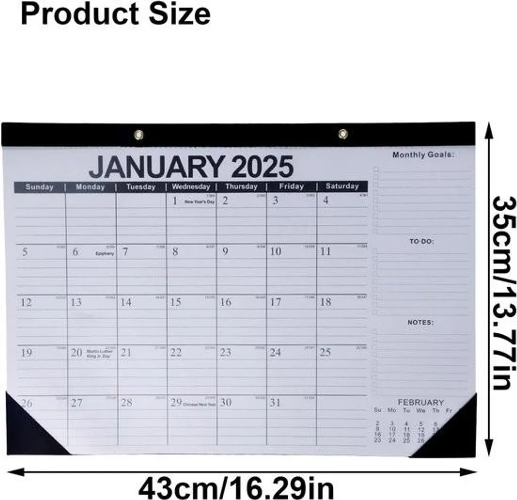 Agenda mural 2025-2026 : planificateur bureau et maison 18 mois noir