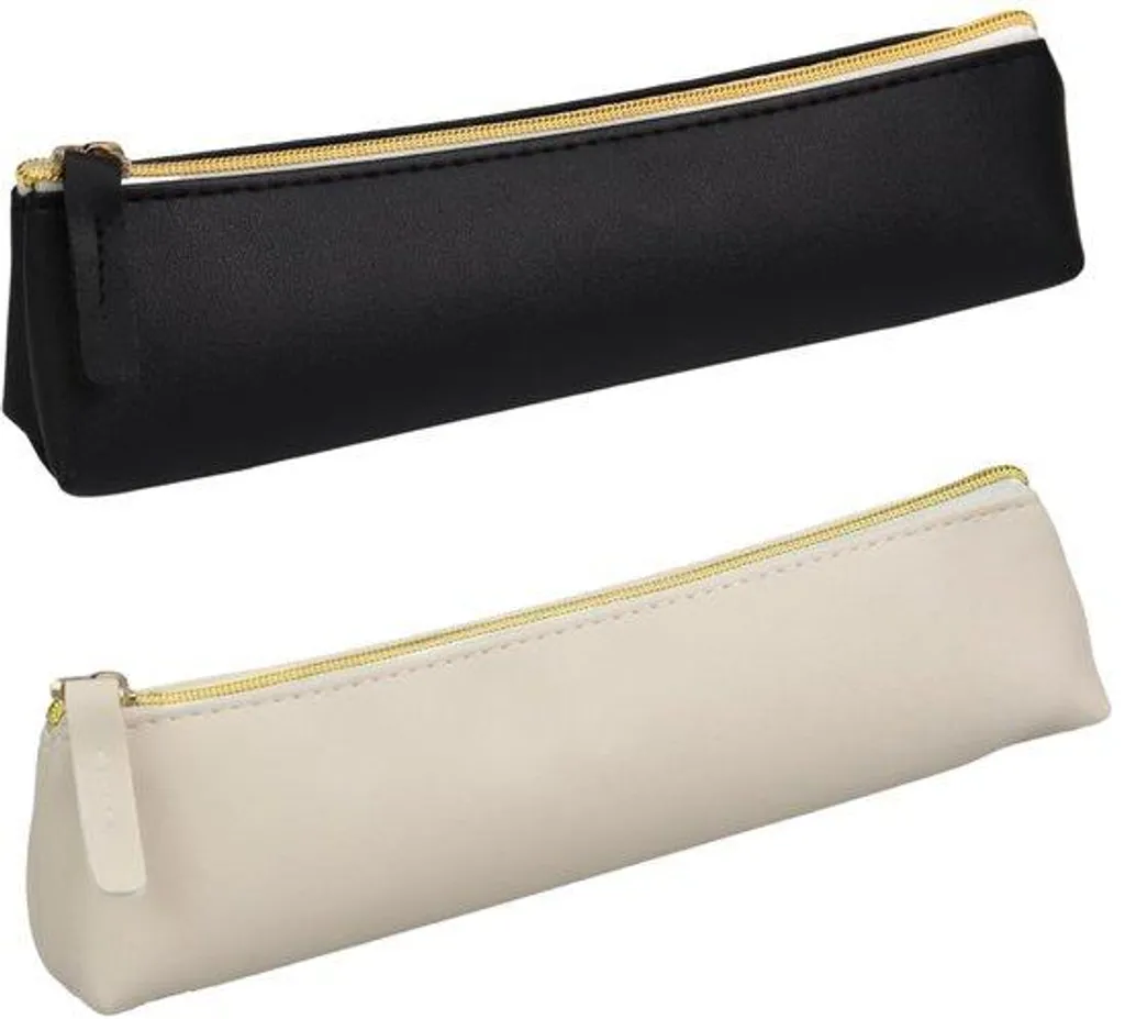 Étui 2 stylos pour l'école et le bureau en cuir format de poche noir