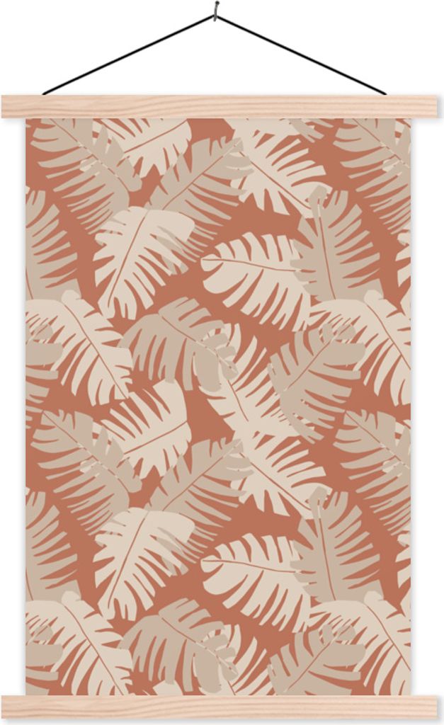 MuchoWow Textilposter Sommer - Blätter - Braun - Muster 60x90 cm mit holzfarbenen Rahmen - Textil