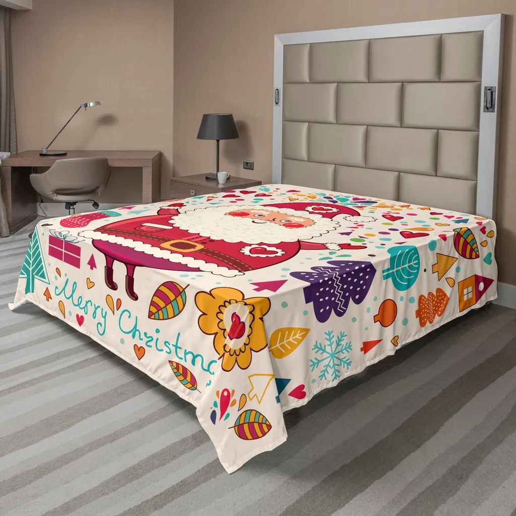 Drap de Noël Jolly Santa Vintage - Drap Plat Multicolore 260 x 228 cm