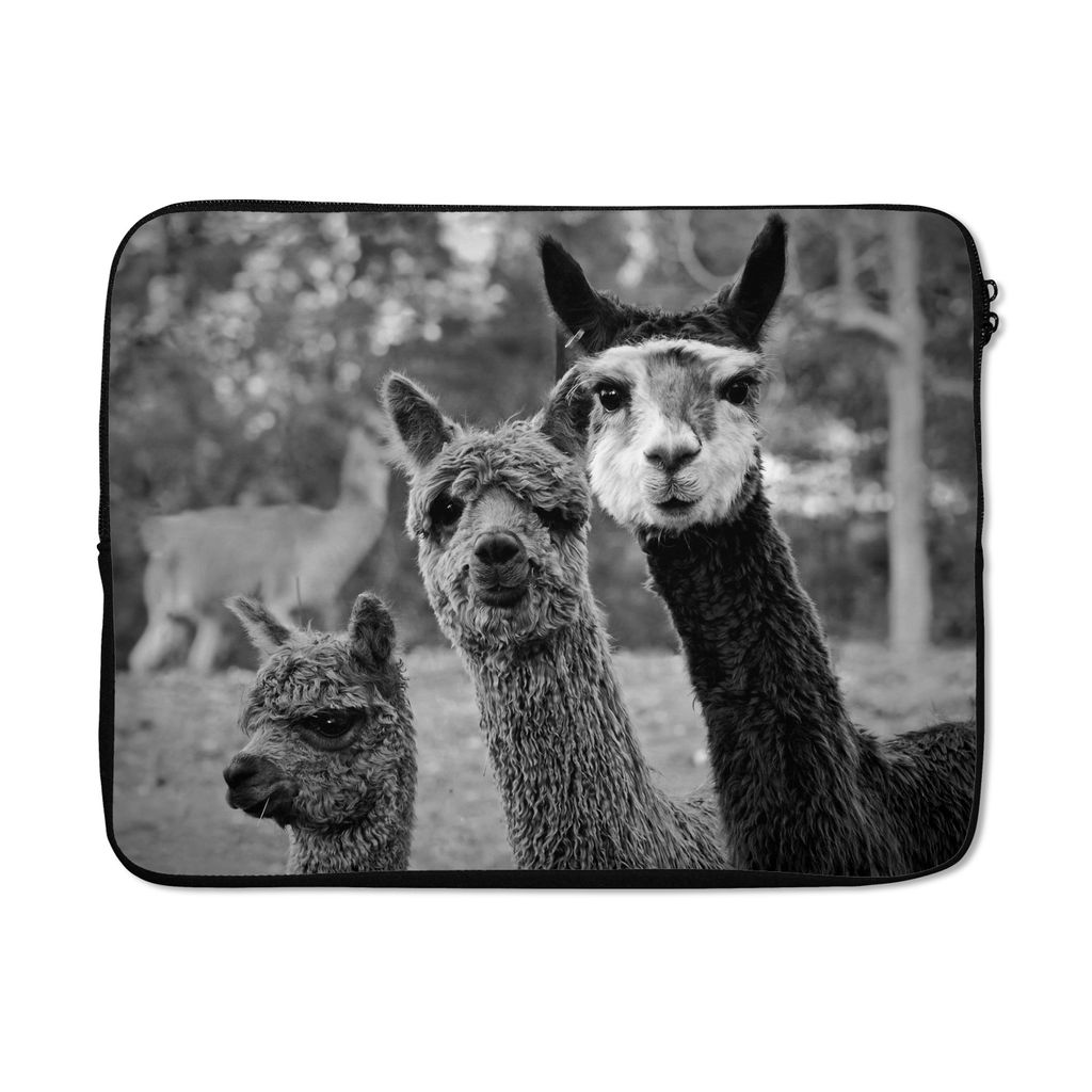 MuchoWow Laptop Hülle 15 Zoll Alpakas beobachten - schwarz und weiß Laptoptasche - Laptoptasche - Sleeve - Rundum-Schutz