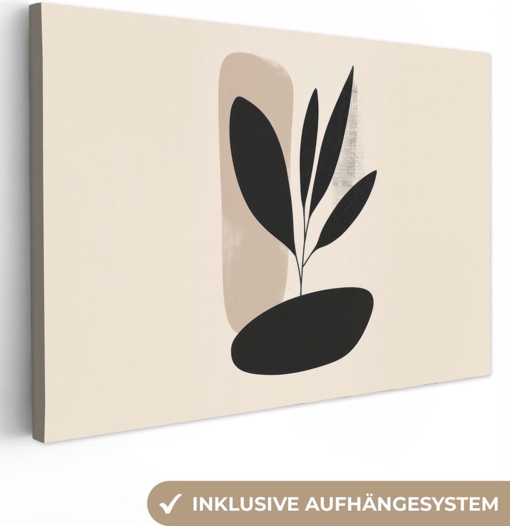Leinwand Bilder 60x40 cm - Japandi - Pflanzen - Beige, Bild Modern, Wanddeko, Gemälde