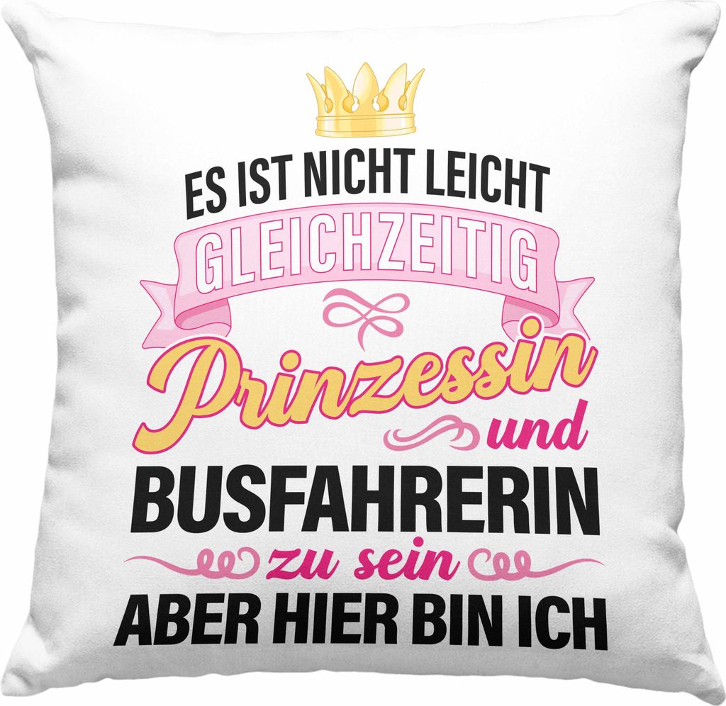 Trendation - Busfahrerin Becher Geschenk Deko-Kissen mit Füllung 40x40 Lustig Spruch Geschenkidee Bus-Fahrerin Prinzessin Zubehör (Grau)