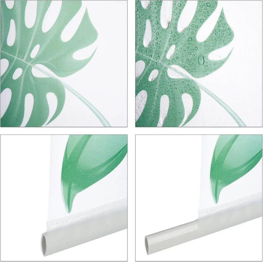 Store de douche imprimé Feuilles vertes imperméable et anti-moisissure - 8