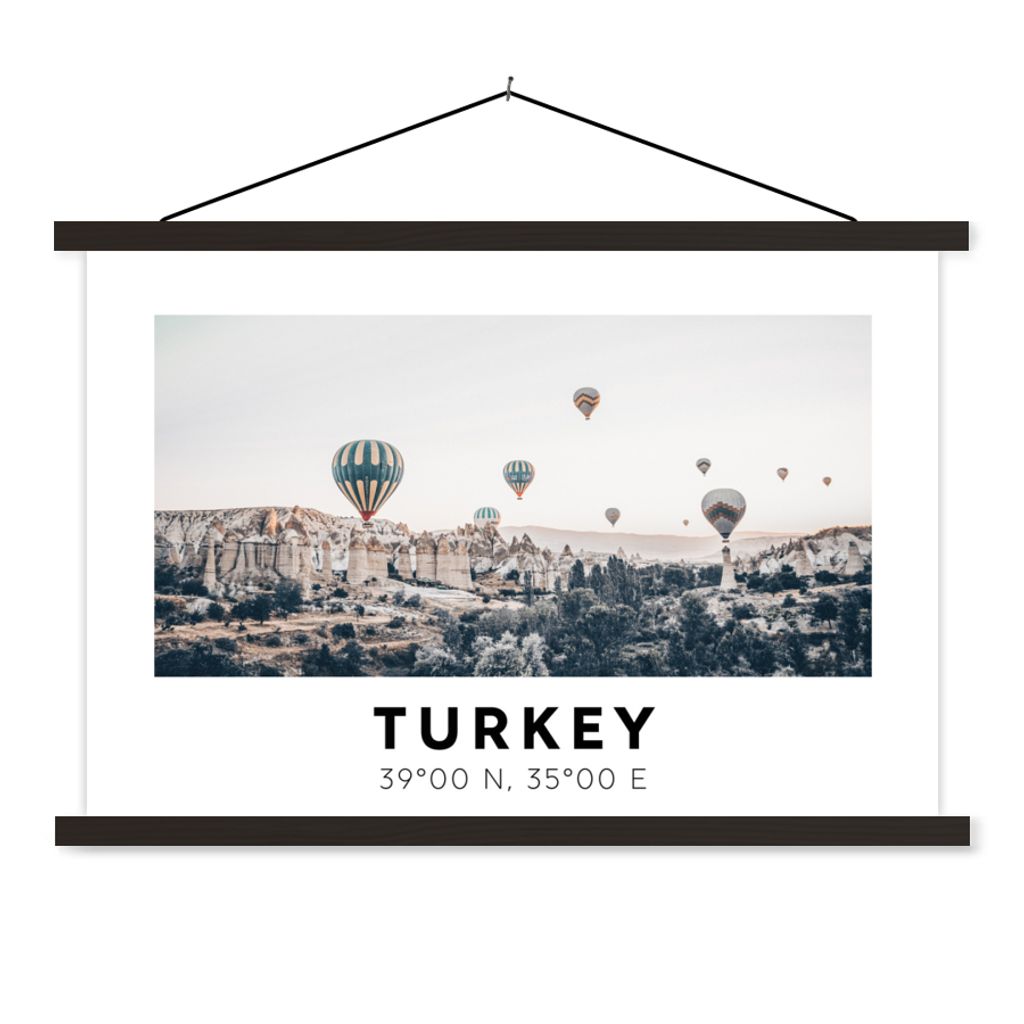 MuchoWow Textilposter Türkei - Kappadokien - Heißluftballon - Berge 150x100 cm mit schwarzem Rahmen - Schlafzimmer