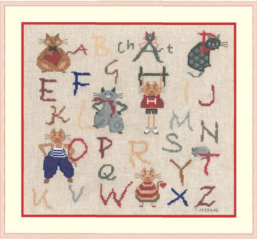 Kit point de croix Le Bonheur des Dames Chats Alphabet motif 20x23cm