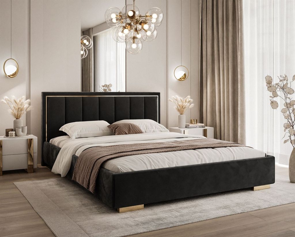 Polsterbett AURELIA mit Bettkasten und Metallgestell 180x200 – Jasmine 100