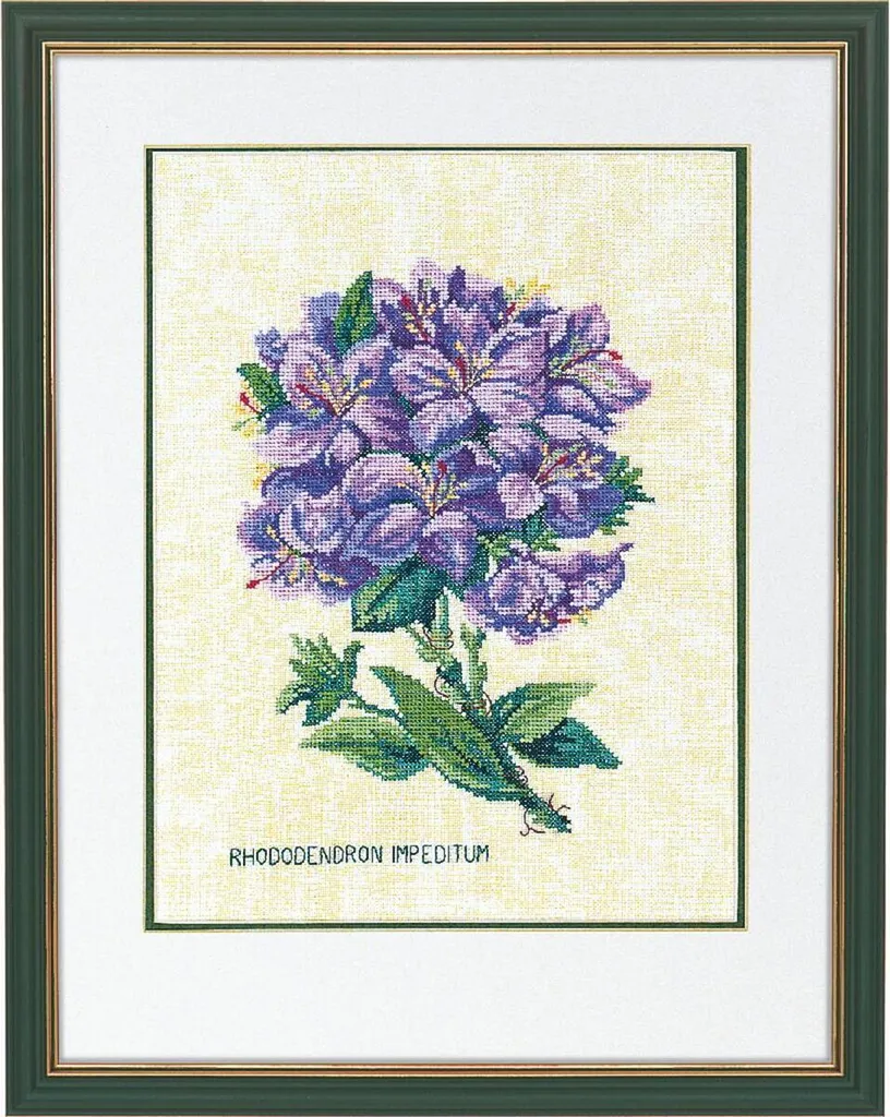 Point de Croix Rhododendron pour Tableau Mural Déco Salon 35x45 cm