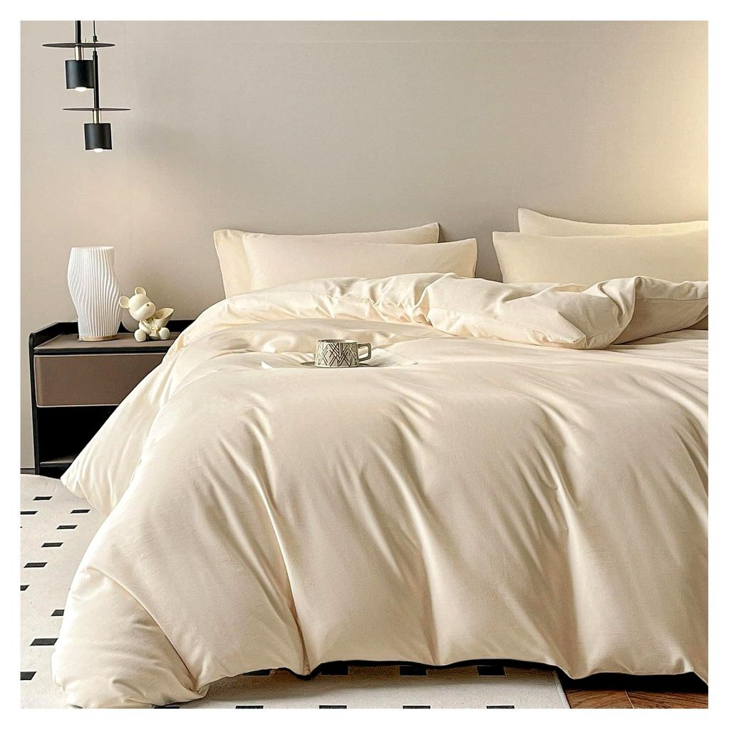 Biber Bettwäsche aus Baumwolle für den Winter mit Reißverschluss (Beige, 155 x 220 cm)