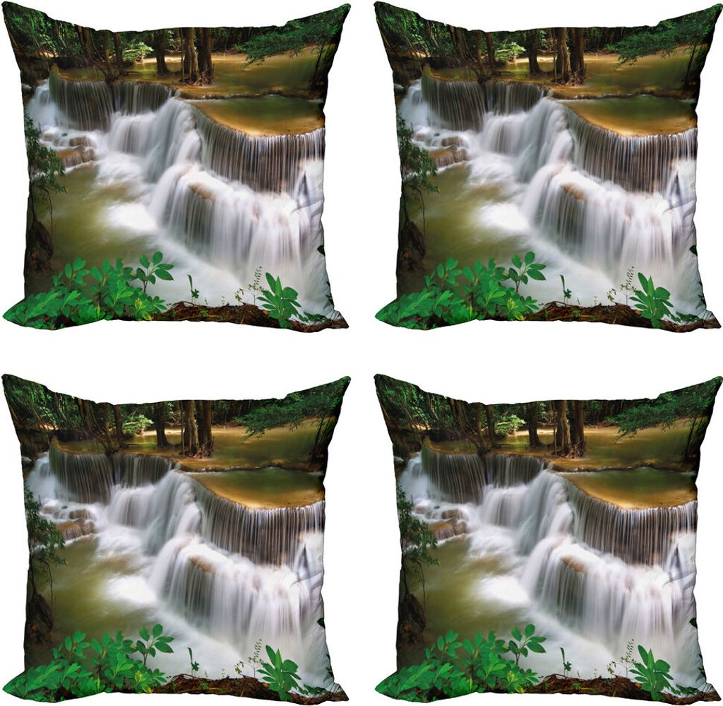 ABAKUHAUS Natur Kissenbezug Set (4 Stück), Wasserfall in Thailand, Moderner Doppelseitiger Digitaldruck, 50 cm x 50 cm, Mehrfarbig