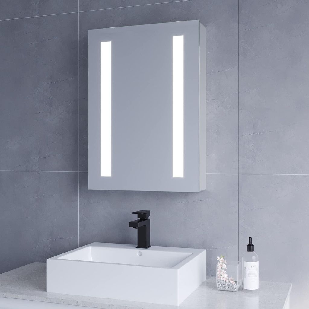 Badezimmerschrank mit Beleuchtung LED Spiegelschrank 50 x 70 cm Antibeschlag mit Ablage Badschrank Kaltweiß 6400K