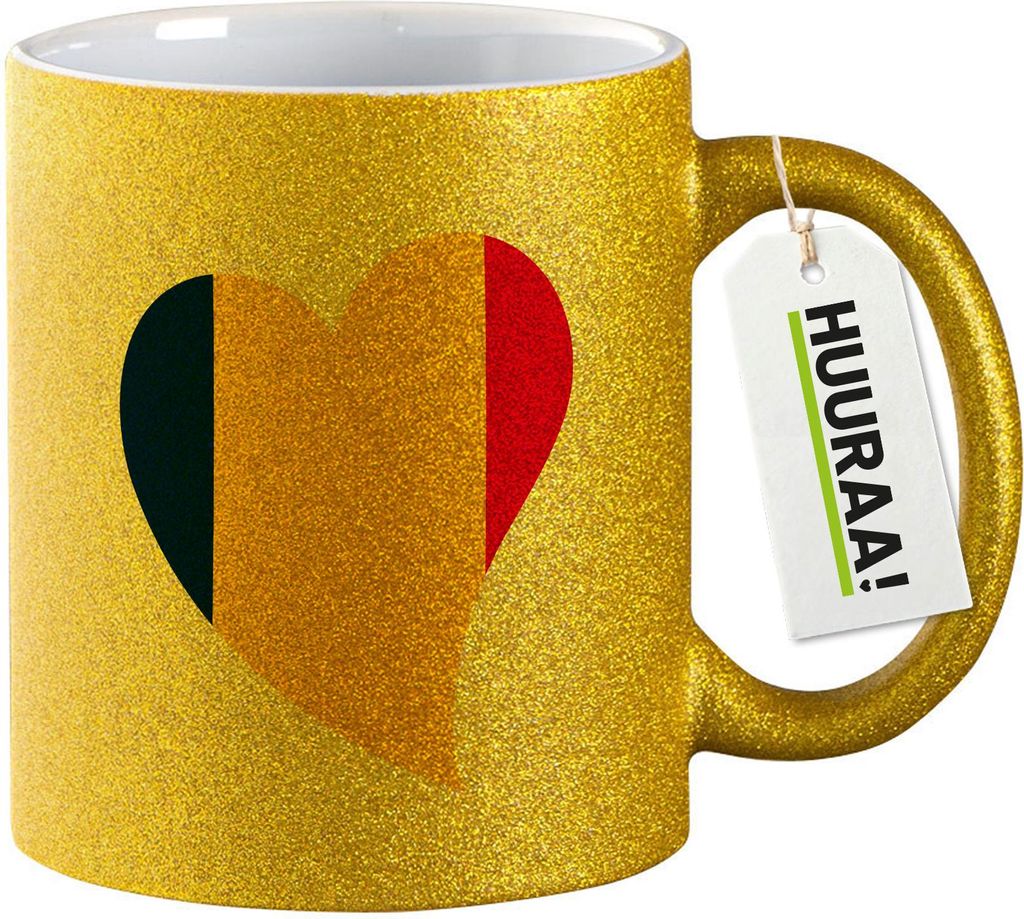 Huuraa Glitzertasse Tschad Flagge Herz 330ml Gold Keramik Kaffeebecher Geschenkidee
