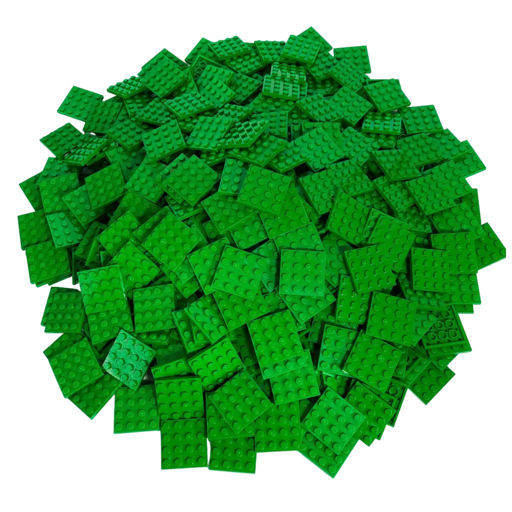 A pile of green LEGO baseplates.