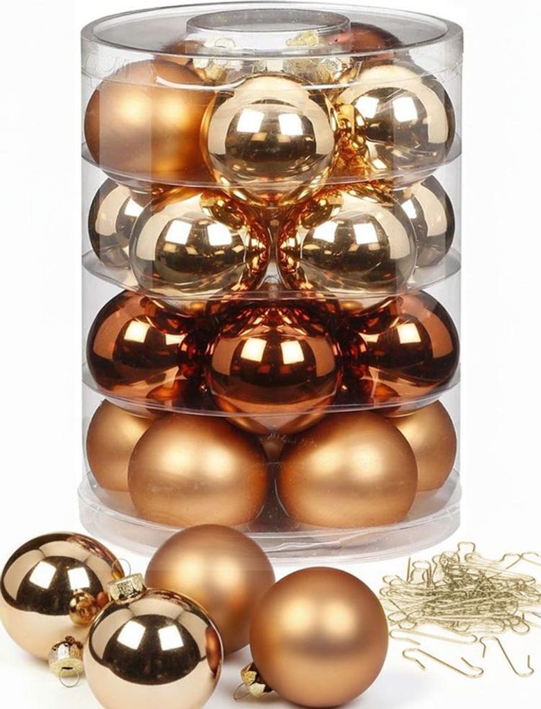 Weihnachtskugeln 20 Stk 6cm winter toffee + 40 Haken gold