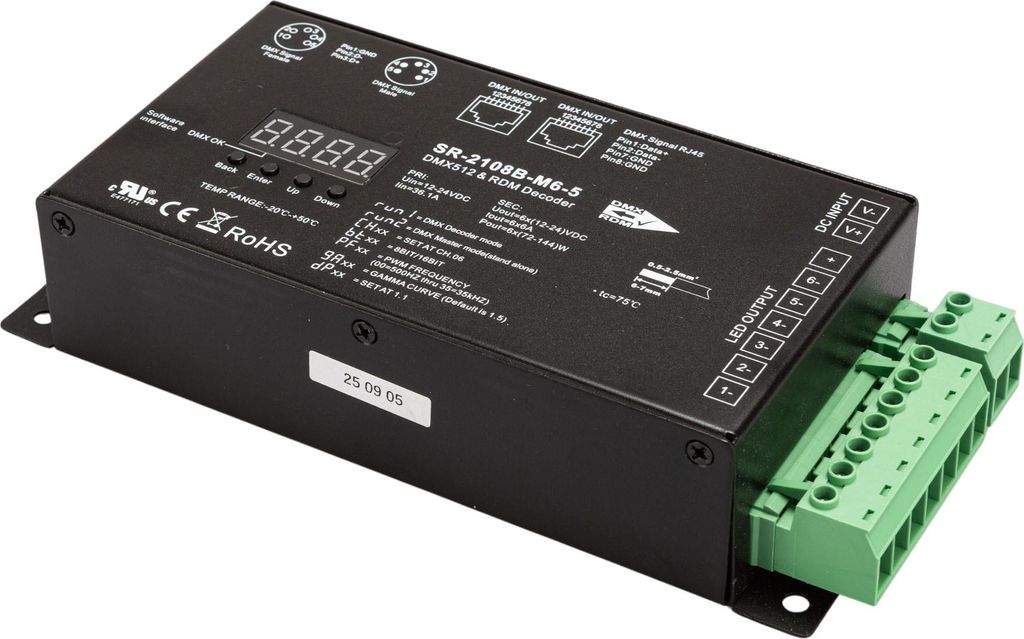 CONNEX DMX512 RDM Decoder | 4CH , 8bit/16bit, RJ45, 12–24VDC, 5A/Kanal