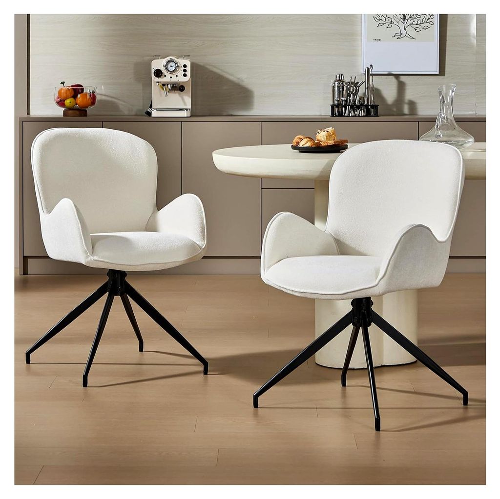 Drehbare Esszimmerstühle 2er Set, Küchenstuhl mit Polsterung und Metallbeinen aus Chenille, Drehstuhl für Esszimmer, Wohnzimmer, Küche und Schl...
