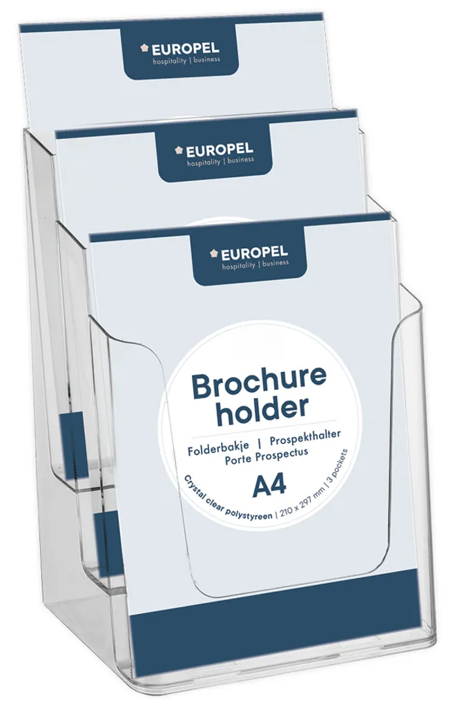 Support Flyers A4 pour Accueil et Bureau à 3 Étages Transparent Europel