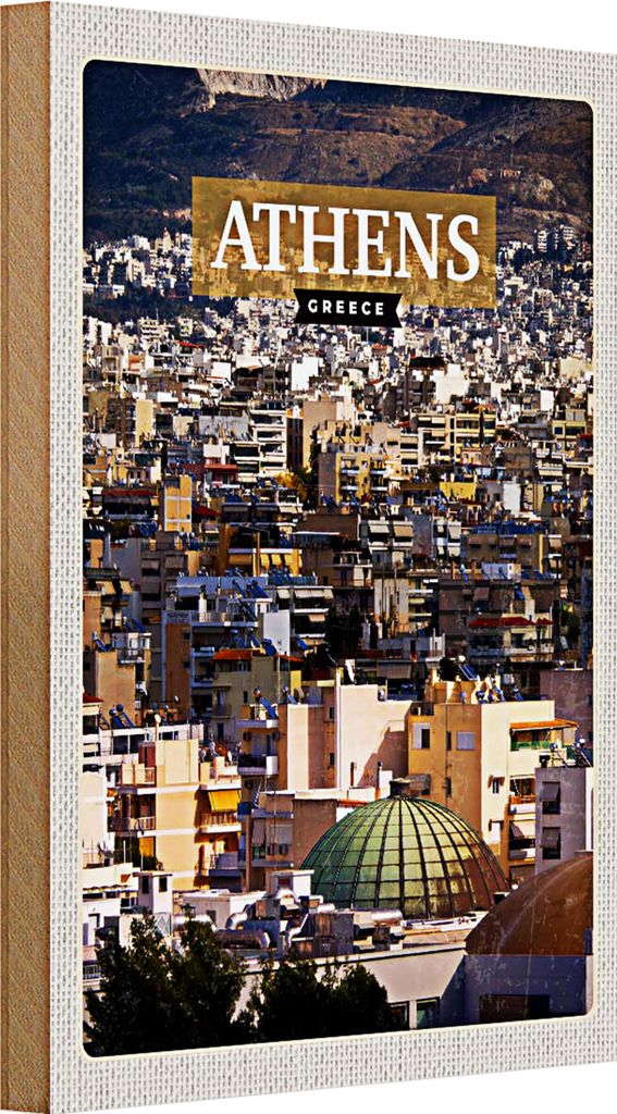 Holzschild Reise 20x30cm Athens Greece Blick auf die Stadt