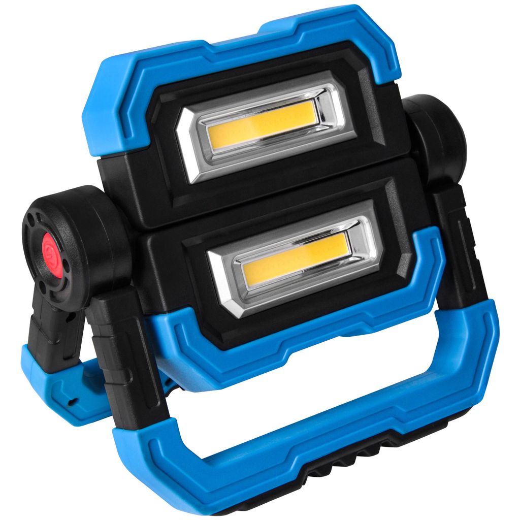 XUDO LED Baustrahler 2x5W Tragbare Werkstattlampe Batteriebetrieben 6xAAA, Klappbar, Blau, Kabellos für Camping & Notfall