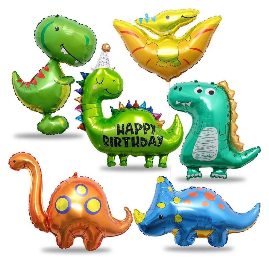 6er Set Dinosaurier Folienballon für Kinderparty & Produktbild 