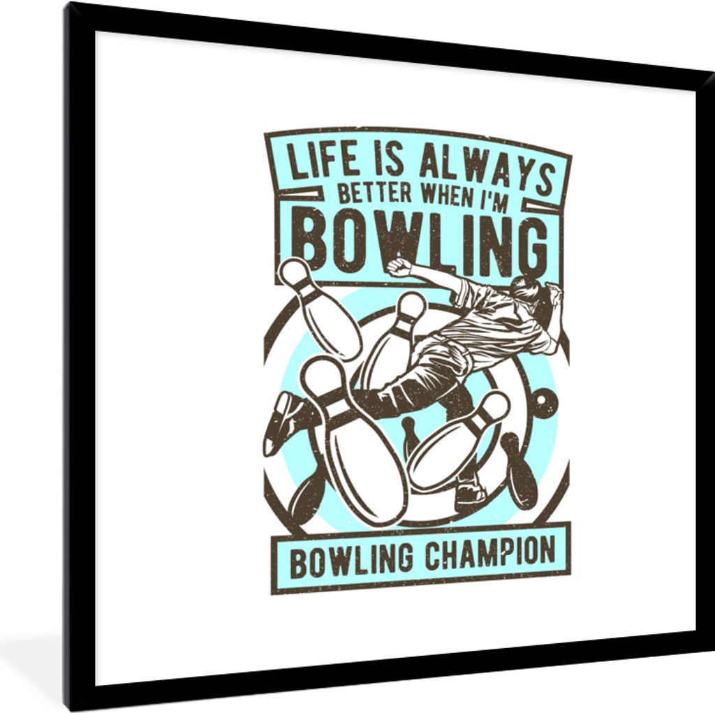 MuchoWow MuchoWow Gerahmtes Poster Bowling - Zitate - Jahrgang 40x40 cm - Poster mit zchwarzem Bilderrahmen - Mit Rahmen - Wanddekoration Schla...