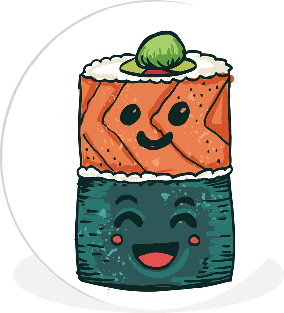 MuchoWow Rundes Wandbild - Runde Bilder Sushi-Illustration vor weißem Hintergrund Ø 30 cm Kreis Wanddekoration Kunststoff - Wandkreis - Wandsch...