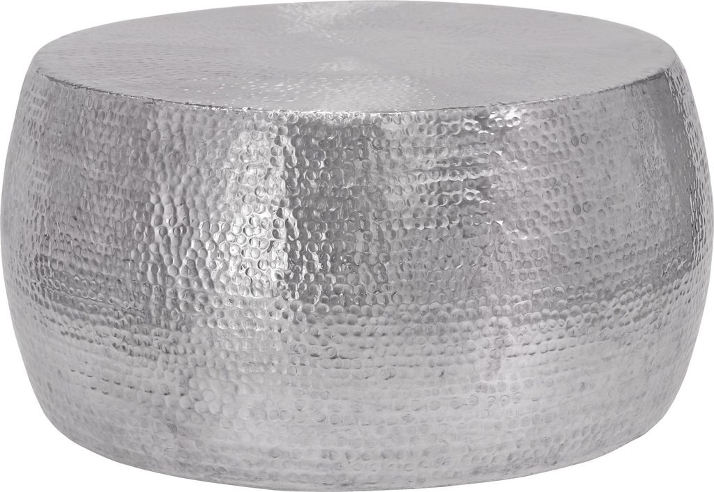 WOMO-DESIGN Couchtisch Ø 90x45 cm Silber, Unikat, Hammerschlag-Optik, Handgefertigter Beistelltisch, Orientalischer Wohnzimmertisch, Runde Tisch