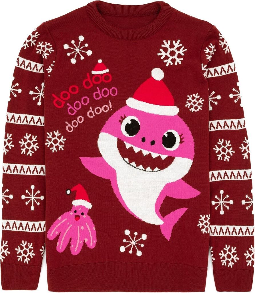 Baby Shark - Pullover für Damen - weihnachtliches Design NS7002 (S) (Rot)