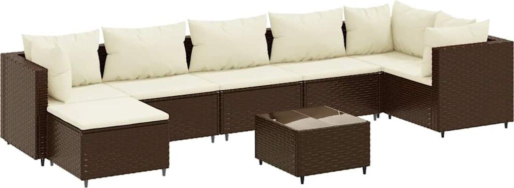 vidaXL 8-tlg. Garten-Lounge-Set mit Kissen Braun Poly Rattan