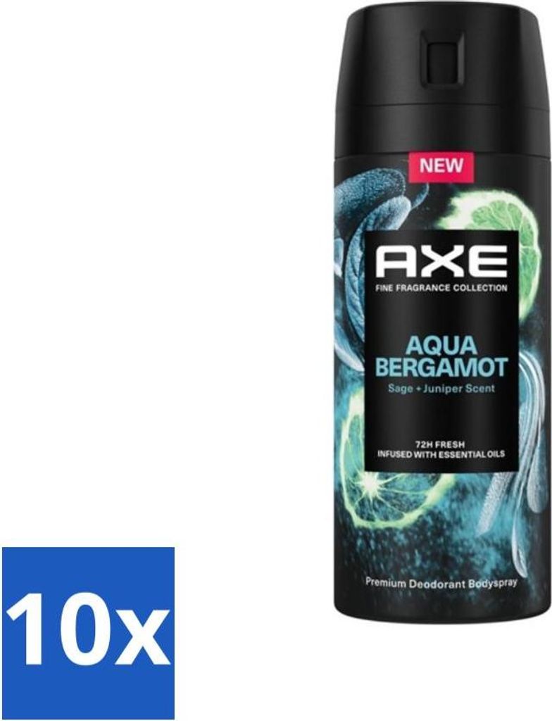 Axe Deodorant Body Spray Aqua Bergamotte 150 ml - Vorteilspack - 10 Stücke