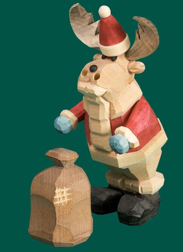 Räucherfigur Weihnachtsmann mit Geschenkesack geschnitzt Höhe 15cm NEU