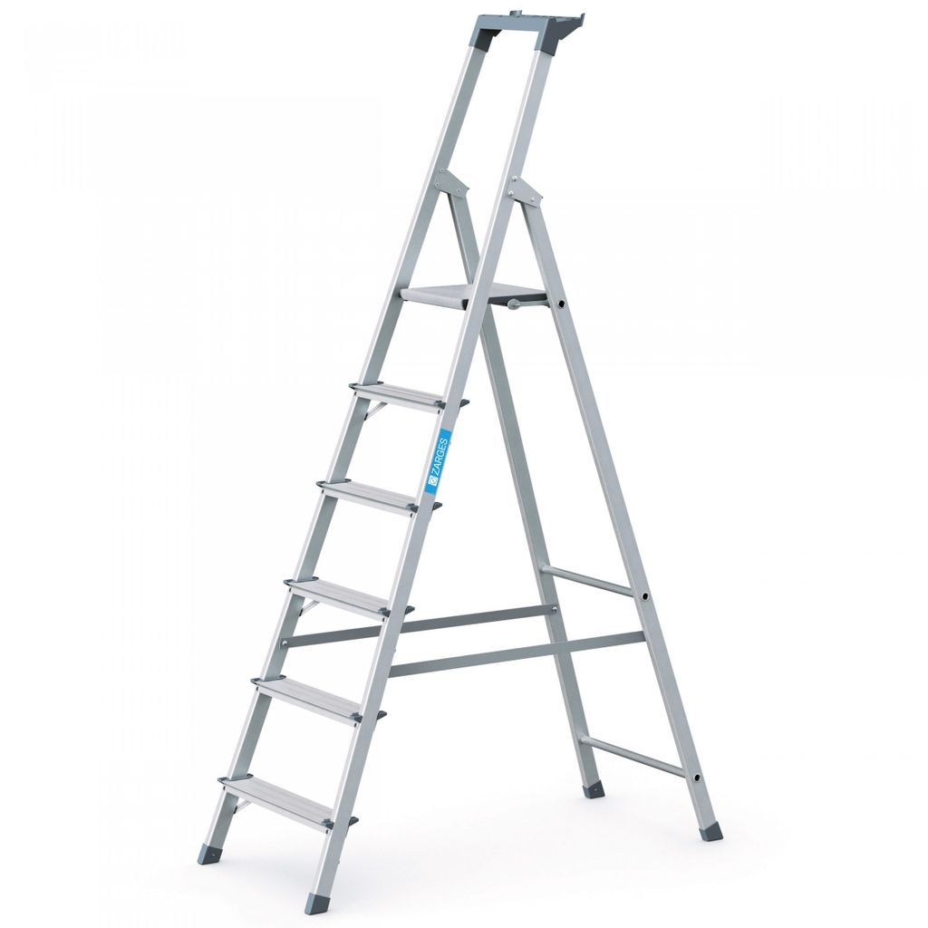 Zarges Stufenstehleiter Aluminium 6Stufen 1 seitig Plattform-H.1240mm 4,9kg eloxiert Holme - 44156