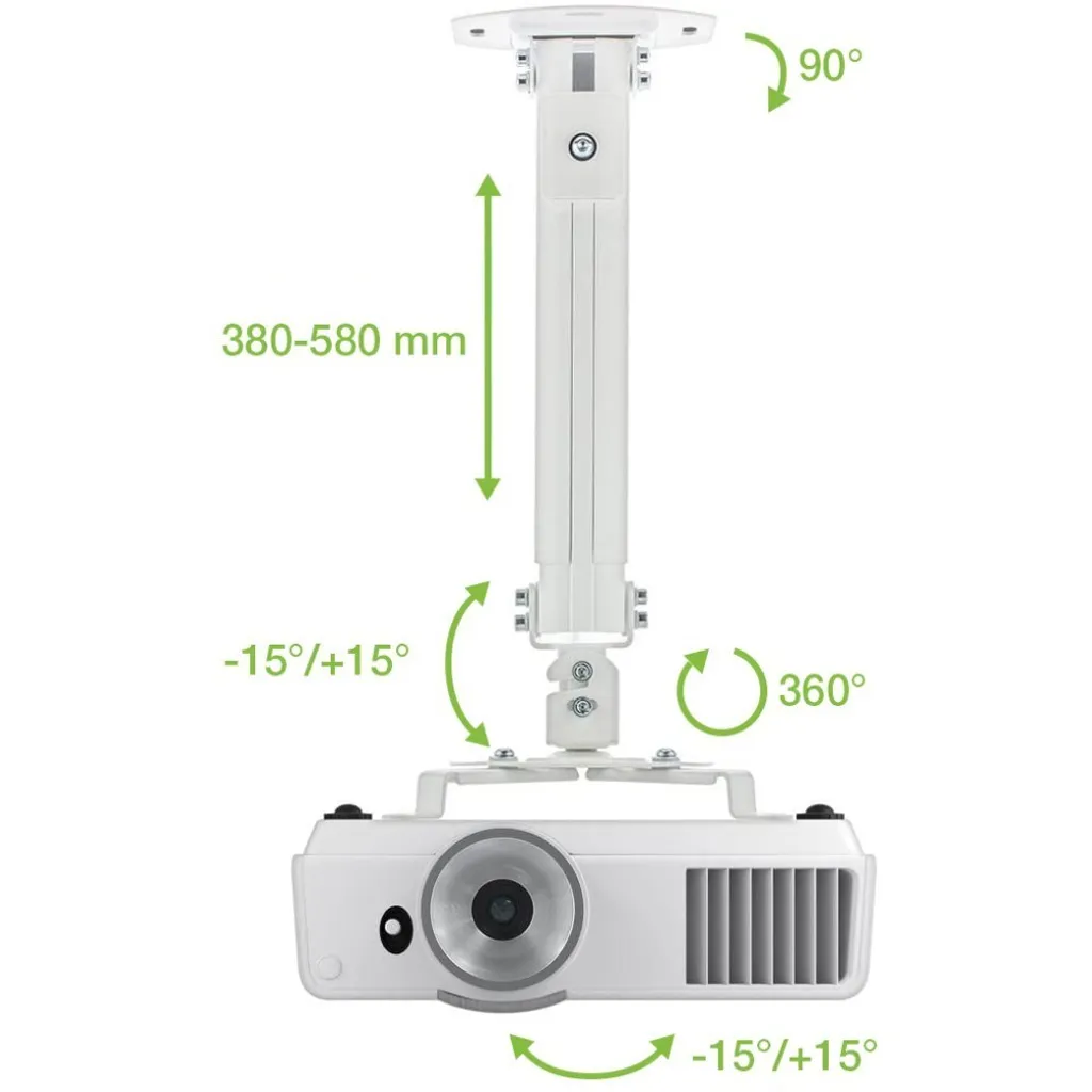 Fixation Plafond Projecteur Extensible 38-58cm avec Gestion des Câbles