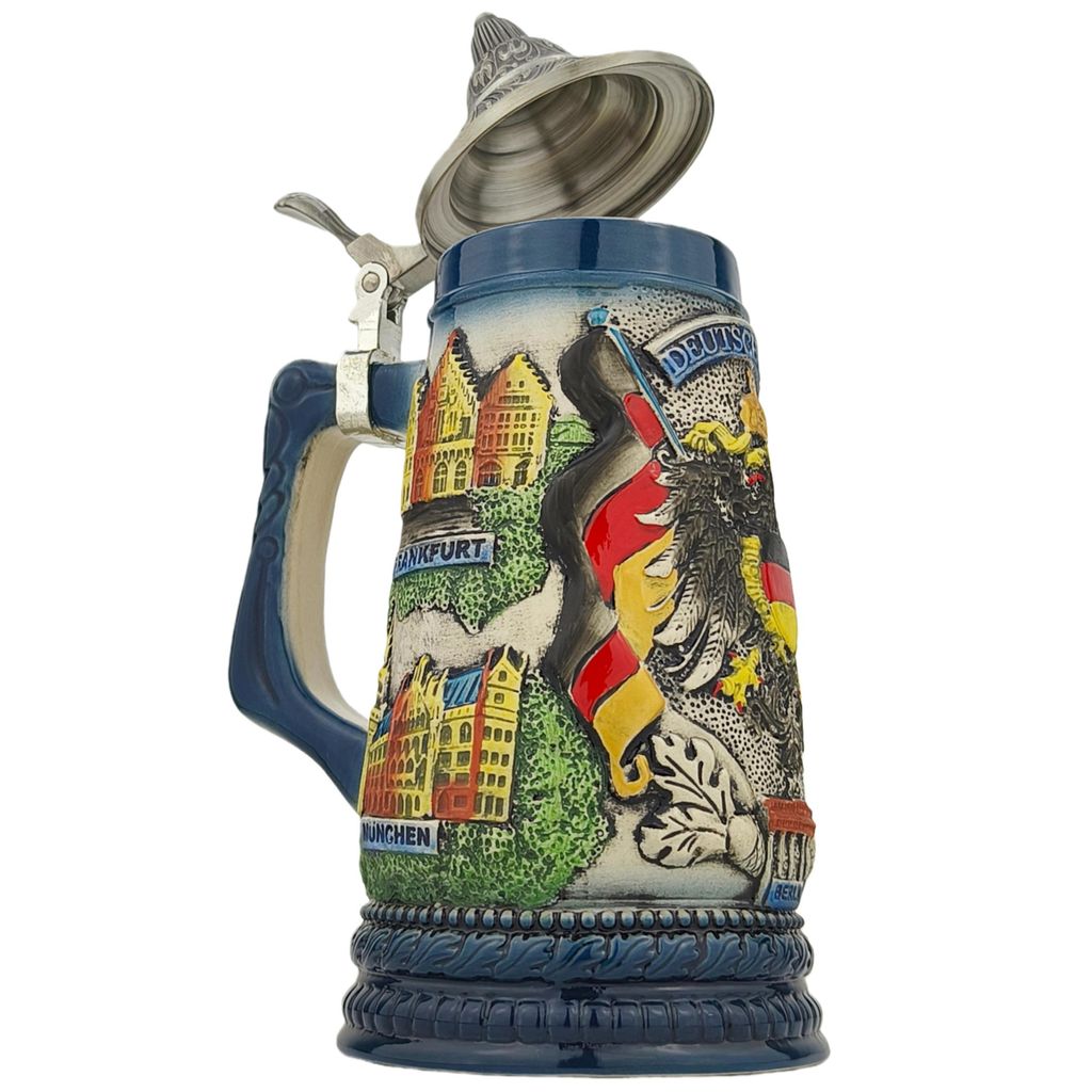 Bierkrug mit Deckel 0,7L – Klassischer Steinkrug mit Spitzdeckel & Deutschland-Motiv – Bierseidel für Zuhause & Sammlung – Ideales Geschenk ...