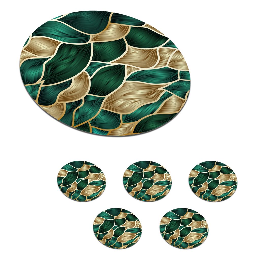 KitchenYeah Glasuntersetzer Rund 6er Set Abstrakter Hintergrund mit Gold und Grün 10x10 cm Untersetzer für Gläser - Getränkeuntersetzer - Ti...