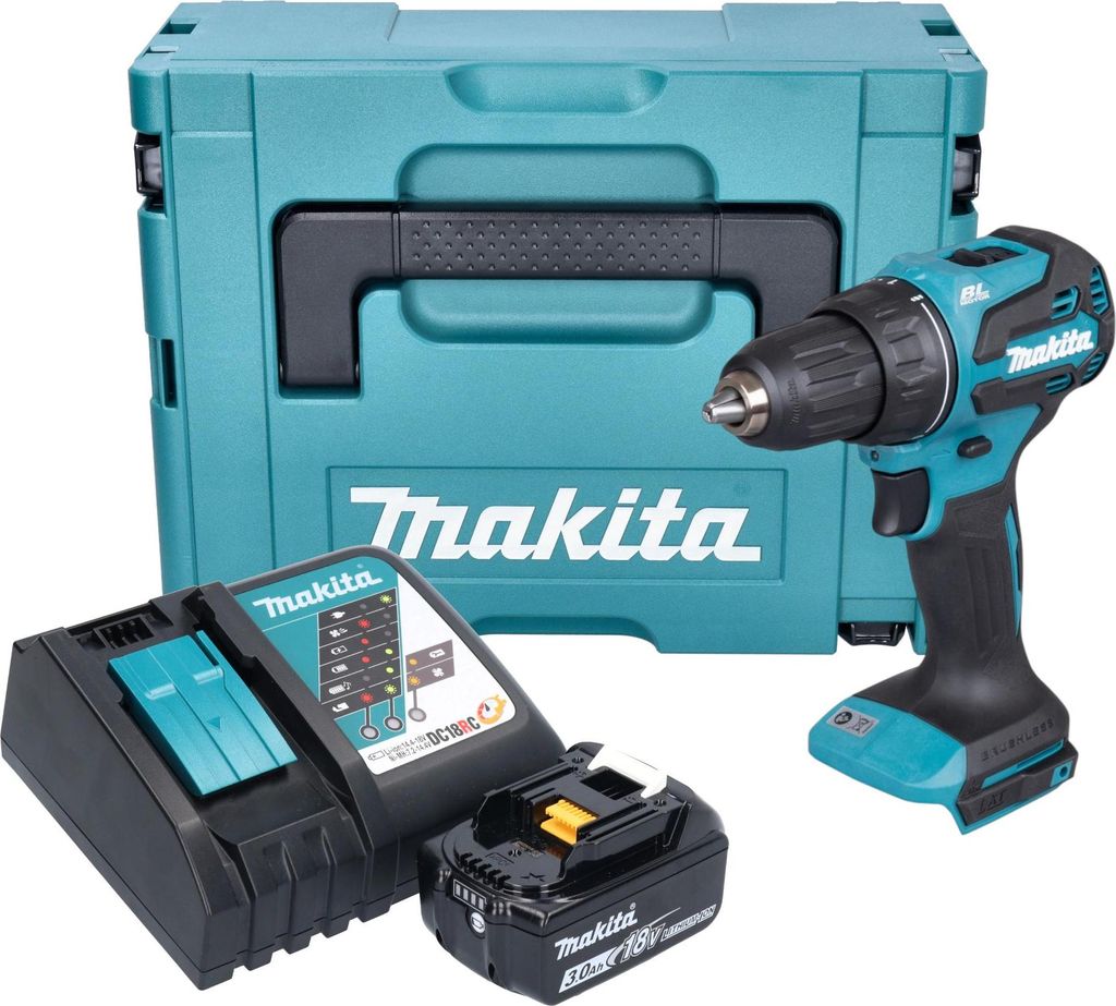 Makita DDF 490 RF1J Akku Bohrschrauber 18 V 65 Nm 1/2" Brushless + 1x Akku 3,0 Ah + Ladegerät + Makpac