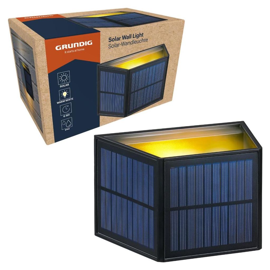 Grundig Solarlampen für Außen - Solarleuchten Garten Warmweiß LED IP44 - Solarlampen für Außen Garten Wandmontage - Gartenbeleuchtung Solar Au...