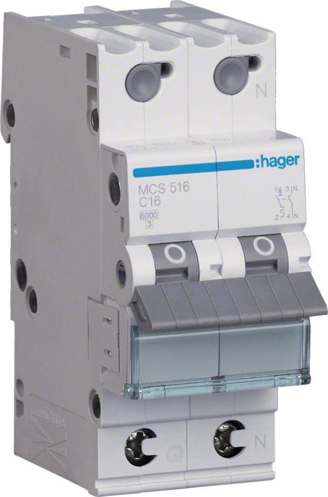 Hager LS-SCHALTER 1P+N 16A-C6KA 2PLE (MCS516 QUICK CONNECT) Produktbild 