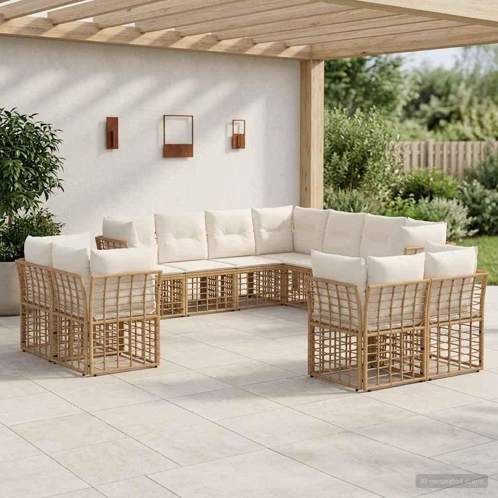 Maison Exclusive - Outdoor-Sofagarnitur Natürlich und Cremweiß Polyester