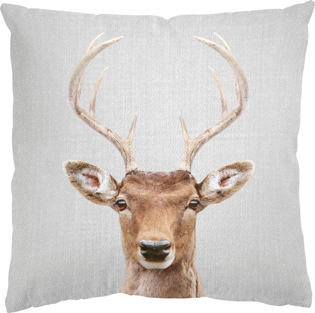 Dekokissen Tiere drinnen / Indoor Zierkissen Canvas waschbar Hirsch schwarz weiss Motiv Sofakissen mit Füllung