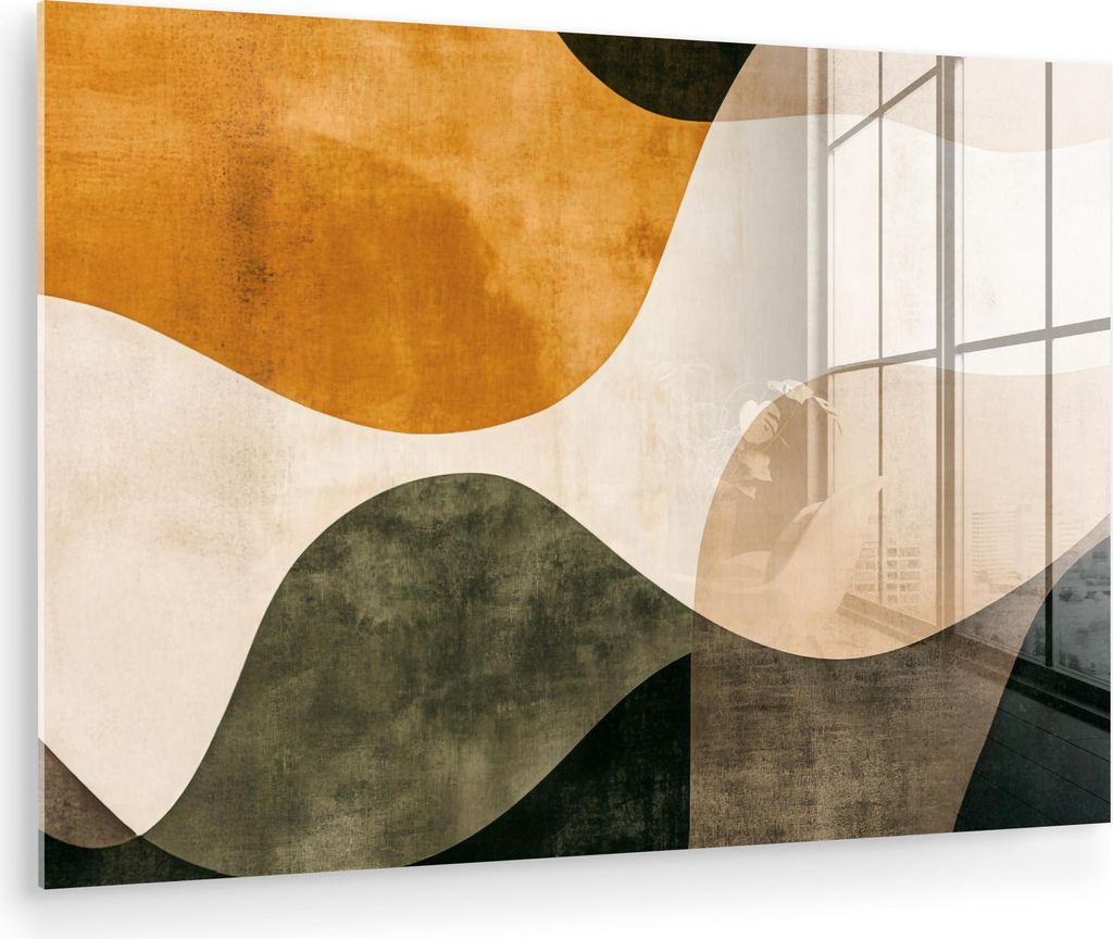 MuchoWow Glasbilder - Bilder auf Wandbild - Foto auf Glas Formen - Ockergelb - Abstrakt 60x40 cm Wanddekoration aus Glas - Acrylglasbild - Acrylbil...