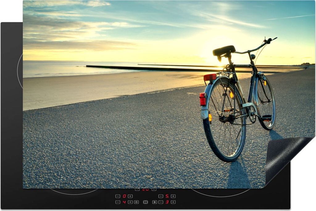 KitchenYeah Herdabdeckplatte Nordsee - Fahrrad - Sonnenuntergang , 80x52cm, Küche Deko, Glaskeramikkochfeld Herdabdeckung, Abdeckplatte fùr Koc...