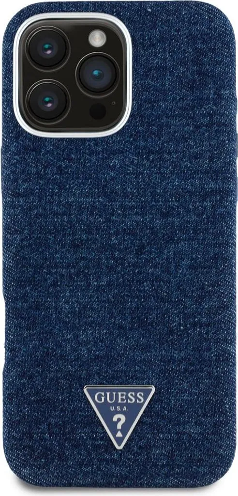 Custodia Guess Denim Triangle Logo iPhone 16 Pro Max MagSafe Blu Originale - 3