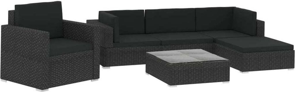 6-tlg. Garten-Lounge-Set mit Auflagen Poly Rattan Schwarz