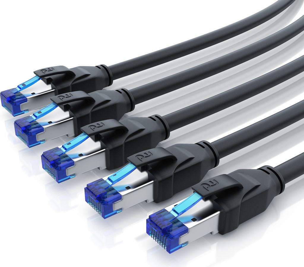 Primewire 5x LAN-Kabel, CAT.8, RJ-45 (Ethernet) (100 cm), Patchkabel CAT 8 Gigabit Ethernet 40 Gbit/s S/FTP Netzwerkkabel - 1m